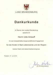 Urkunde Ehrenamtler 2016